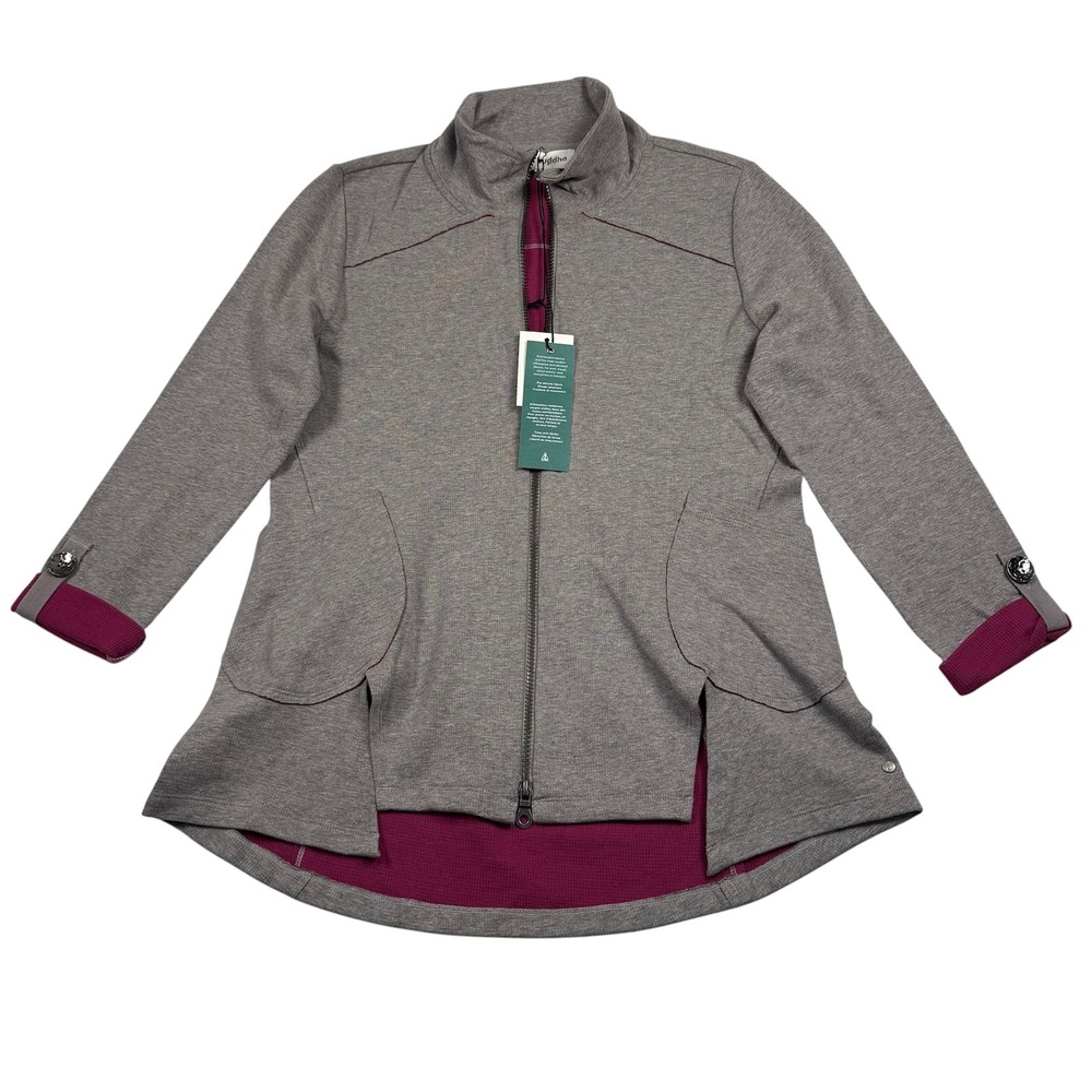 Neon Buddha Full Zip Jacket Womens Small Gray‎ Lagenlook Peplum High Low New